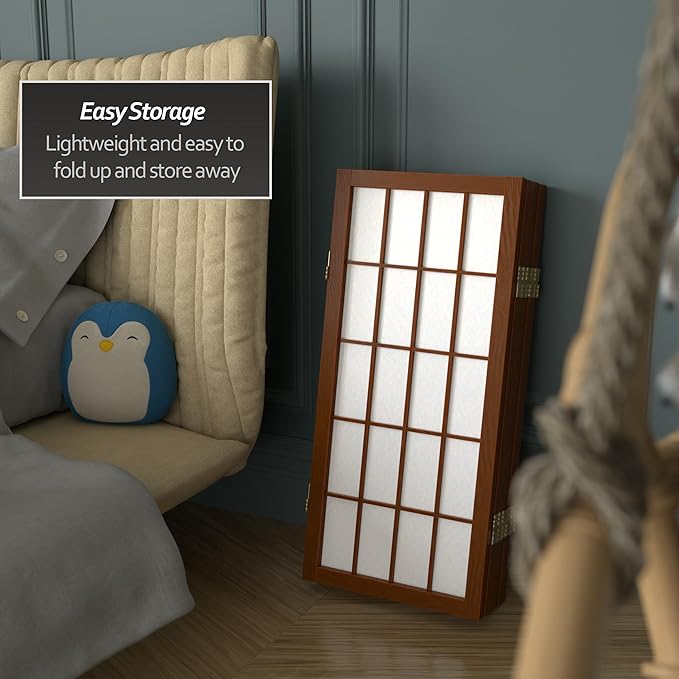 2 ft. Short Desktop Window Pane Shoji Screen - Walnut - 6 Panels