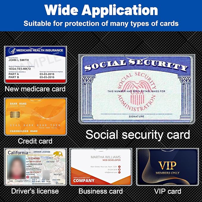 LIEMAND 10 Pack Social Security Card Protector Sleeves, Ultra Clear & Durable 31Mil Waterproof SSN/New Medicare/Credit Card Holder, Soft ID/Debit/Credit/Business Card Holder
