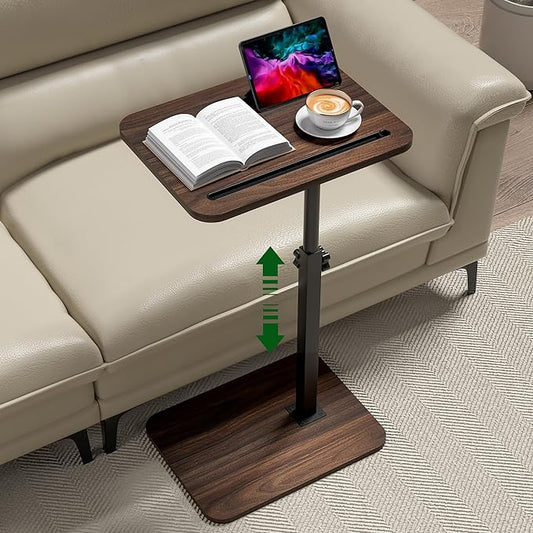 360° Swivel Sofa Side Table for Couch - Set of 2 - Adjustable Height Laptop Table for Work, TV Trays Table for Snacks Reading fits Bed Chair with Phone & Tablet Slot