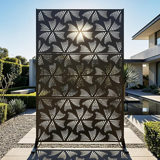 72in Metal Privacy Screen Outdoor Decorative Panel – Freestanding Rustproof Steel Patio Divider for Garden, Backyard, or Balcony, Modern Laser Cut Design for Stylish Privacy & Outdoor Decor