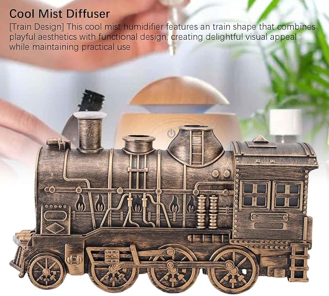 Humidifiers for Bedroom, 300ml Dual Mist Essential Oil Diffuser with Timer Train Shaped Aromatherapy Diffuser for Bedroom, Office and Desktop