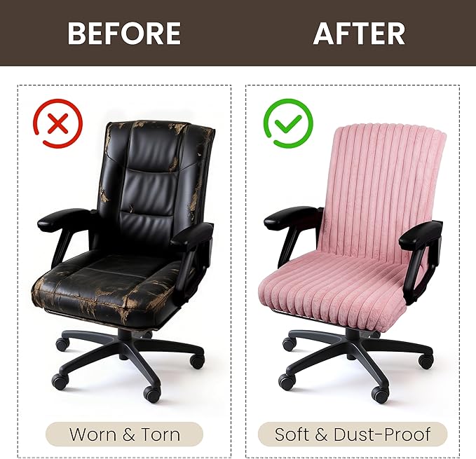 AELS Faux Fur Striped Office Chair Cover, Desk Chair Cover Computer Office Chair Covers - Fits Desk Chair/Armchair, Soft Breathable Fabric - Washable & Removable for Home & Office, Pink