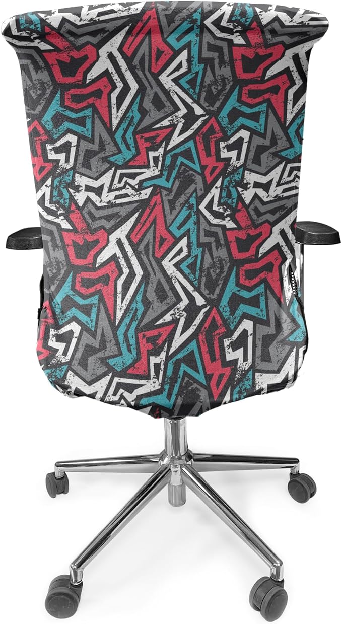 Ambesonne Grunge Office Chair Cover, Abstract Shapes Graffiti Art Style Underground Hip Hop Culture Funky Street Wall, Stretchable Decorative Universal Size High Back Printed Slipcover, Dimgrey Coral