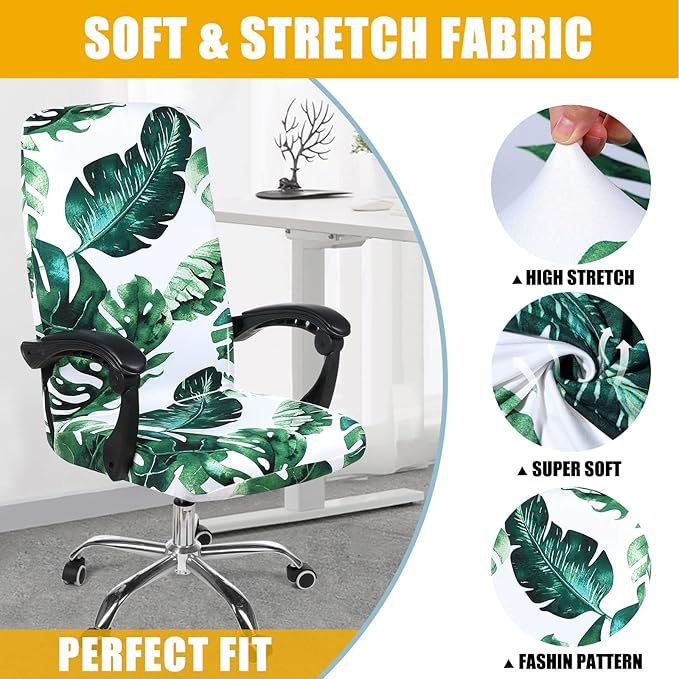 Smiry Stretch Printed Office Computer Chair Covers, Universal Desk Rotating Chair Slipcovers Removable Washable, Soft Fit Anti-Dust Spandex Protector Cover with Zipper, Green
