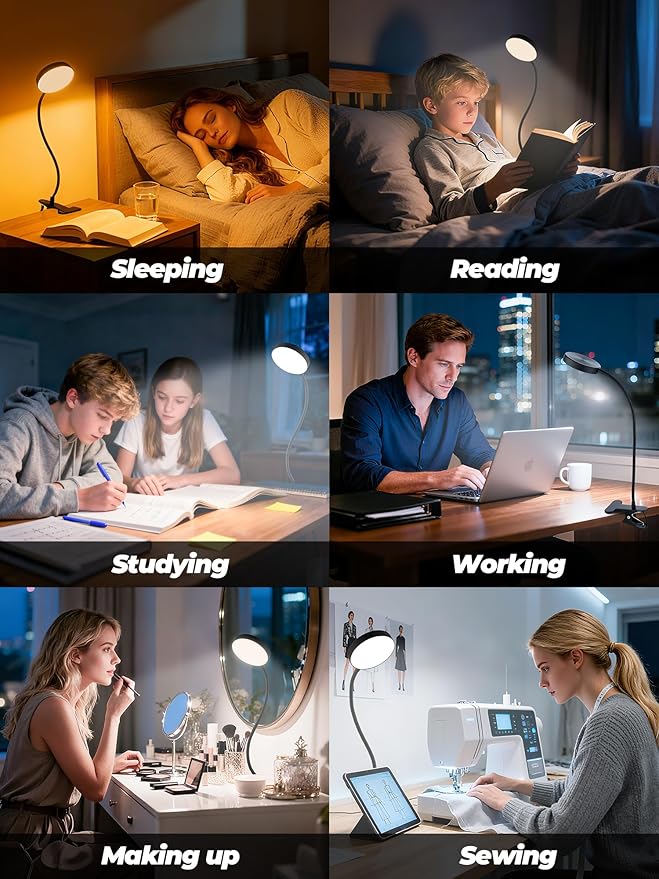 Clip on Light,10 RGB Colors&10 Brightness Clip on Lamp,500LM Bright Reading Light for Bed,Clip on Desk Lamp Reading Lamp with USB Adapte for Bed/Headboard/Bedside/Desk/Puzzle/Craft