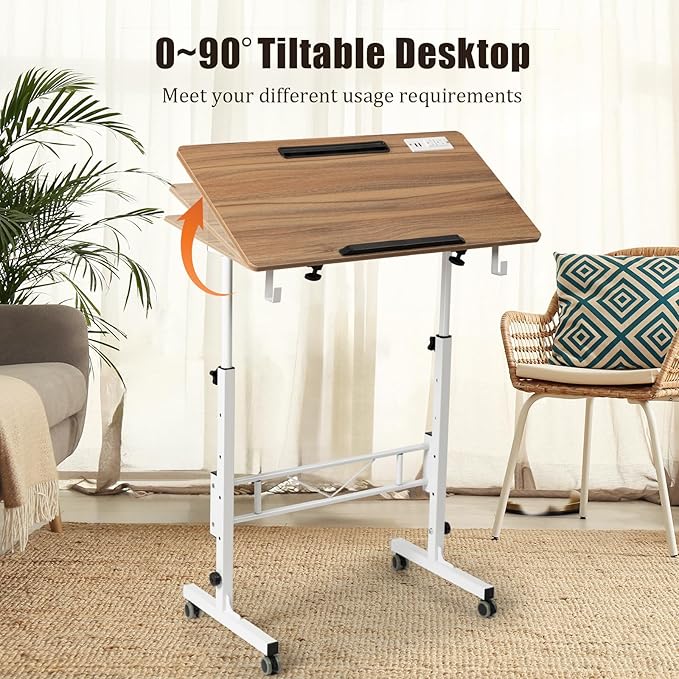 SIDUCAL Standing Desk Height Adjustable with Tiltable Tabletop, Vintage Oak
