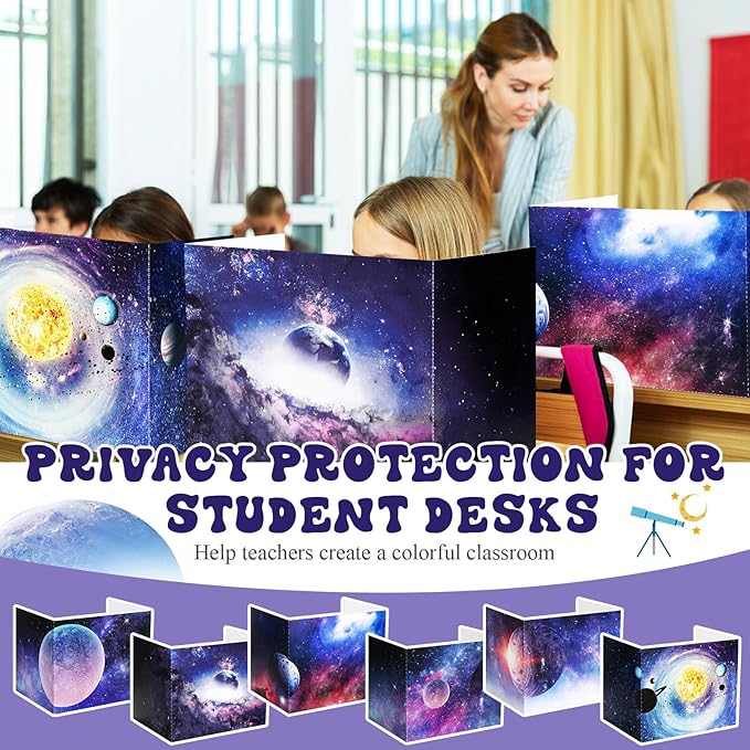SATINIOR 24 Pcs Privacy Folders for Students, Desk Dividers for Classroom Testing, Student Privacy Boards Classroom Must Have, 12 Colors Study Panel for School Teacher Supplies(Galaxy Style)