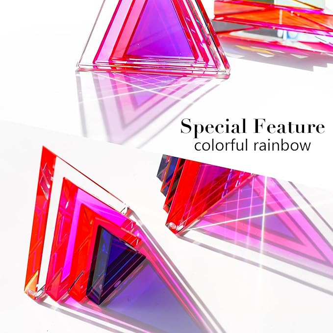 H&D HYALINE & DORA 1Pair 3Lbs Crystal Bookends for Shelves Decorative Glass Bookends for Heavy Books Geometric Triangle Shape Non-Skid Book Ends Heavy Bookends Home Office Decor(Colorful)