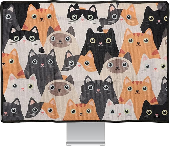 kwmobile Dust Cover for 24-26" Monitor - Linen Monitor Protector with Design - Cats Orange/Black/White