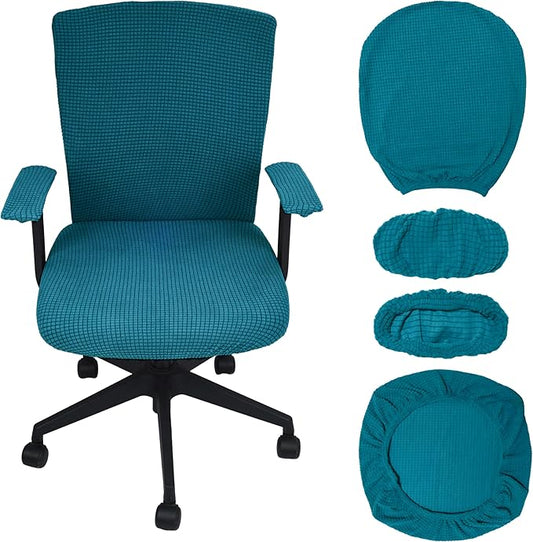Office Chair Covers 4 Pcs Stretchable Computer Chair Cover Desk Accessories Office Supplies Armrest Seat Slipcovers Desk Decor (Peacock Blue)