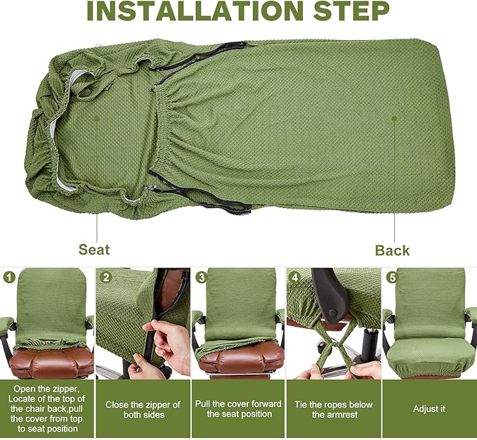NeColorLife Stretchable Office Chair Cover with Armrest Covers - Thick Checked Jacquard High Back Desk Chair Slipcover for Rotating Chairs (Large Size,Green)