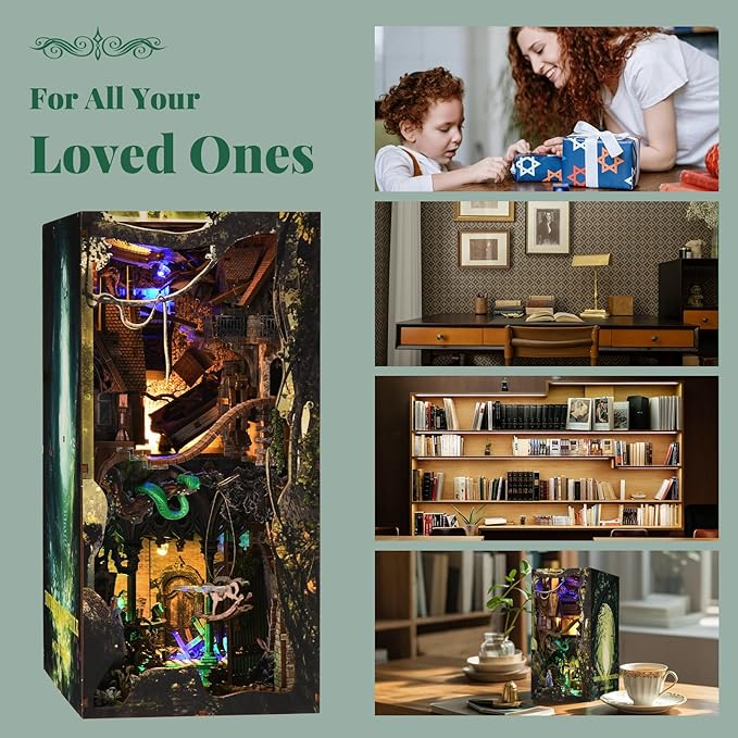 MiniCity DIY Book Nook Kit, DIY Miniature Dollhouse with Lights for Adults and Teens (Down The Rabbit-Hole Alice in Wonderland)
