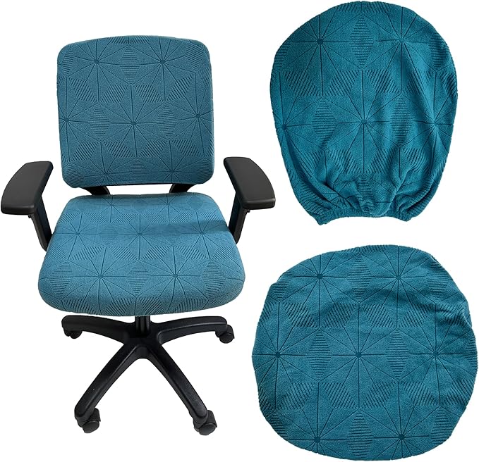High elasticity anti slip office chair covers, split design for easy installation,universal desk chair cover wear-resistant and scratch resistant (peacock blue, chair seat cover + back cover)