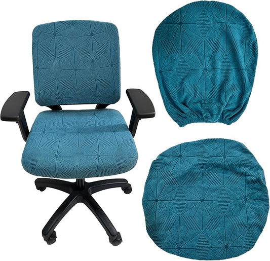 High elasticity anti slip office chair covers, split design for easy installation,universal desk chair cover wear-resistant and scratch resistant (peacock blue, chair seat cover + back cover)