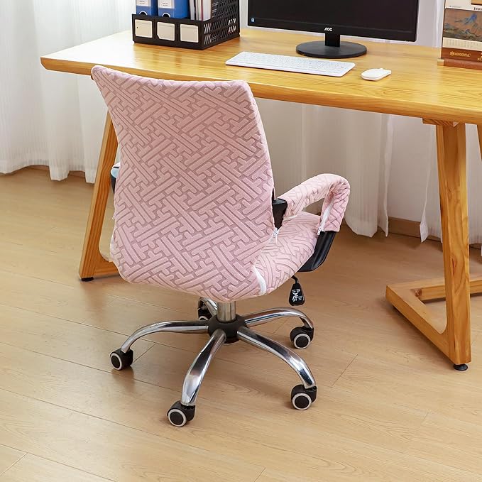 Pink Office Chair Cover with Armrest Cover 18Inch Wide Stretch Jacquard Small Desk Computer Chair Covers with Long Zipper Arm Slipcovers Washable