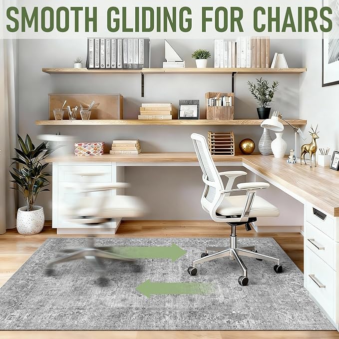 Office Chair Mat for Hardwood Floor, 36"x48" Desk Chair Mat for Home Office, Non-Slip Desk Rug, Under Desk Mat for Rolling Chair,Washable Rugs for Gaming Chairs-Light Grey
