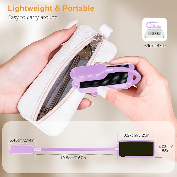 Gritin 16 LED Rechargeable Book Light for Reading in Bed- Eye Caring 3 Color Temperatures, Stepless Dimming Brightness, 80 Hrs Runtime, Lightweight Flexible Clip on Light for Book Lovers-Purple