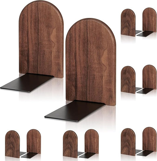 6Pairs Book Ends Bulk Hold Heavy Books Wood Bookends for Heavy Books Heavy Duty Walnut Book Ends for Men Wood Bookends for Office Desk Non-Skid