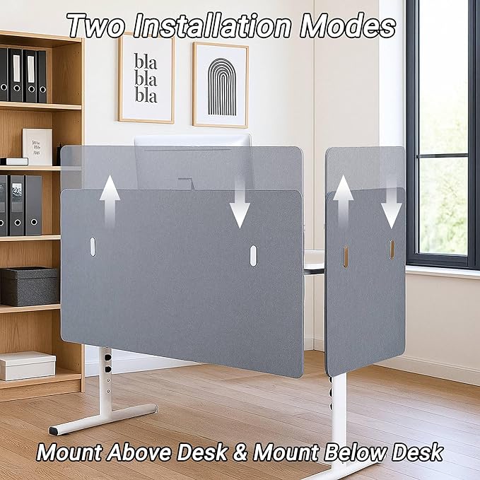 Desk Divider 48" x 24" – Clamp-On Privacy Panel for Office & Home Office, Tool-Free Installation, Gray