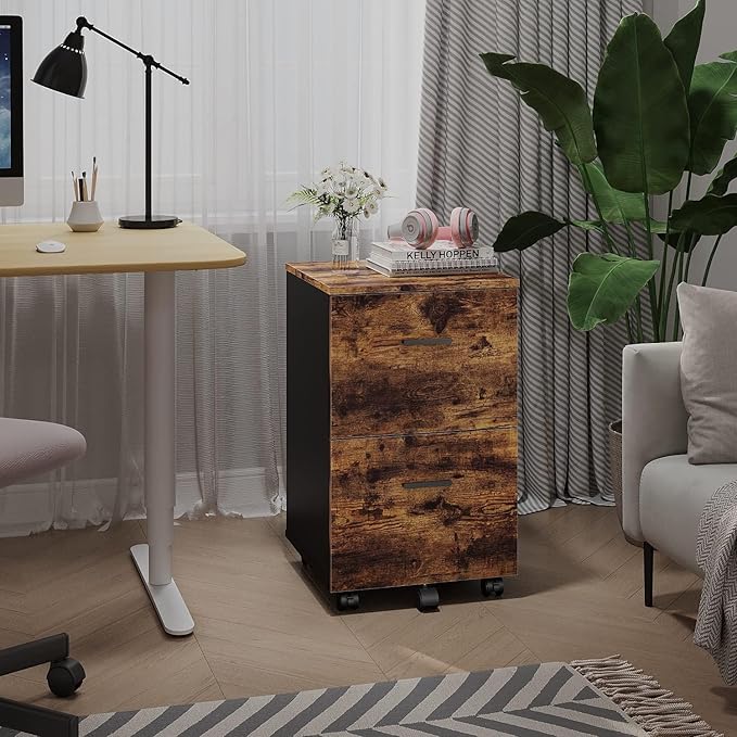 Panana 2 Drawer Mobile File Cabinet, Wood Rolling Filing Cabinet Printer Stand Under Desk Storage Organizer Fits Letter Size File Folders for Home Office (Wood)
