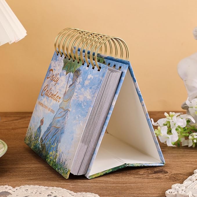Vintage Oil Painting Daily Flip Calendar with Inspirational Quotes - Motivational Perpetual Desk Calendar, Aesthetic Office & Home Decor, Desk Accessories & Positive Affirmation Gifts for Women Girls