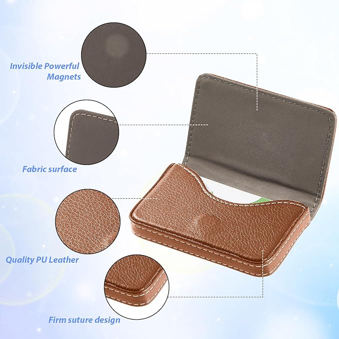 Outus 2 Pcs Business Card Holder, PU Leather Business Card Case Pocket Wallet with Magnetic Shut for Valentines Gift Adult(Black, Apricot)