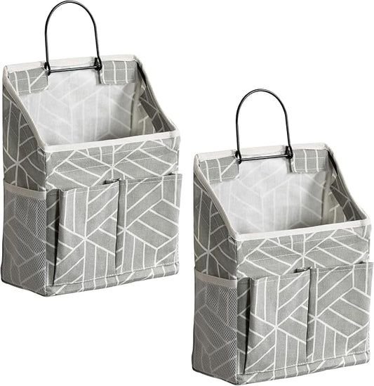 2pcs Wall Hanging Storage Bag, Small Door Closet Linen Fabric Pockets Organizer, Waterproof Multi Functional for Living Room Bedroom Bathroom Kitchen RV Camper with Hooks Pattern Grey
