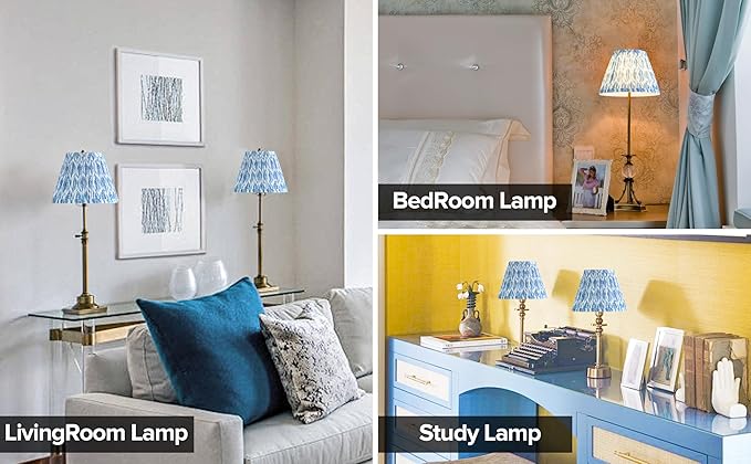 GO&SO Small Mini Lamp Shades Set of 2 Small Bell, 5"× 9"×6.4" (Spider) Pleated Multi Floral Lamp Shade for Table Lamps and NIghtstand Lamp,Art Deco Lampshade Replacement,Barrel Paoda Shade Blue