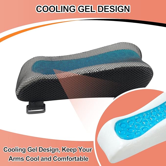 Upgraded Office Chair Arm Pads with Cooling Gel, Ergonomic Memory Foam Armrest Pads for Office Chair Gaming Chair Arm Rest Covers for Desk Chair Armrest Cushions (Set of 2)