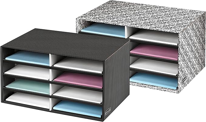Bankers Box Decorative Eight Compartment Literature Sorter, Letter, Black/Gray