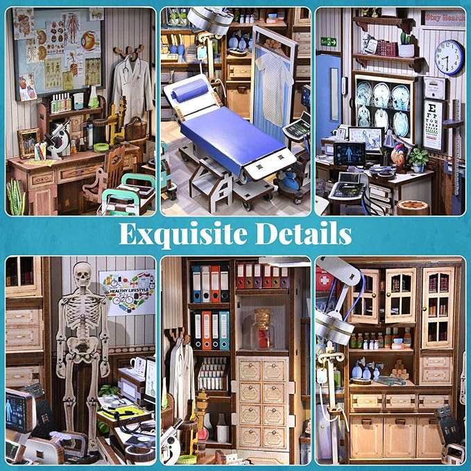 fifijoy Book Nook Kit - DIY Miniature House Doctors Clinic Dollhouse Kit for Adults, Book Nook Tiny House Bookshelf Decor Creative 3D Wooden Puzzle, Gifts for Family, Friends (Doctor's Office)