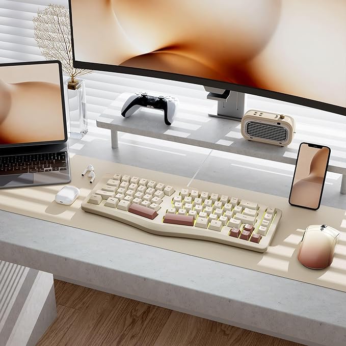 7KEYS Wired Ergonomic Keyboard, Compact Mini Split Keyboard 69 Keys, 14+ RGB Backlight, Detachable USB Type-C Cable, Natural and Comfortable Typing for Desktop PC Laptop Windows MAC (Retro Beige)