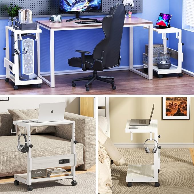 Computer Tower Stand with Charge Station and USB Charging Port - Height Adjustable PC Tower Stand, Under Desk CPU Holder Cart with Locking Caster Wheels for Fits Most PC