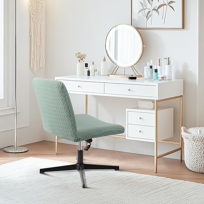 Armless Chair Slipcover, Criss Cross Office Desk Vanity Computer Jacquard Chair Cover, Stretch Mid Back Wide Seat Chairs Cross Legged Slipcover for Bedroom Office（Only Covers, No Chairs）
