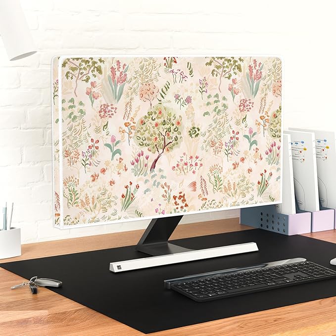 Light Pink Flowers Waterproof 37,38,39 Inch TV Dust Cover Anti-Static Dustproof Cottagecore Floral TVs Display Screen Cover for LCD LED PC Desktop and Home Hanging TV，Botanical