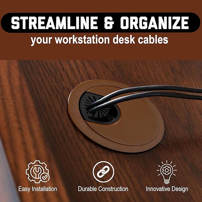 Signite 5 Pcs Plastic Desk Cable Grommet 2-1/2" – Durable Desk Hole Cover for Wire Management, Desks Cord Grommet for Workstations, Tables, Countertops 60mm Hole Cover for Home & Office Use - (Brown)