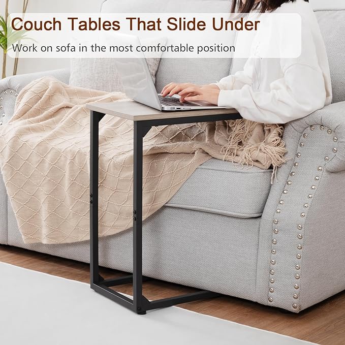 AMHANCIBLE C Shaped End Table, Slide Under Couch Table for Sofa, TV Tray Snack Table, Small Side Table for Small Space, Living Room, Grey HET02CGY-1