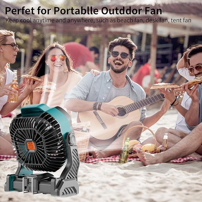 WESTTREE 20000mAh Battery powered fan Camping essentials,Rechargeable fan Portable Battery Operated Tent with Light & Hook X26A Cyan