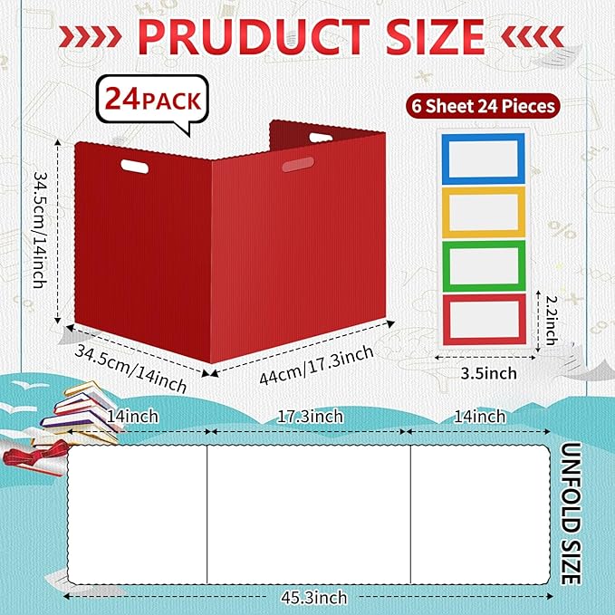 24 Pcs Desk Dividers for Students Classroom Plastic Privacy Folders Red Test Dividers for Students Desks Trifold Privacy Panel Partitions for School Teacher Supplies (24pcs Red)