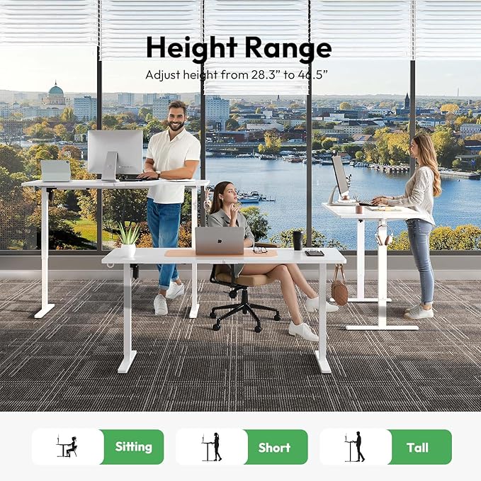 Electric Standing Desk with Keyboard Tray,48x24 inches Adjustable Height Stand Up Desk,3 Preset Heights,Equipped with Hooks,Raising Desks for Home Office and Computer Workstation,Black