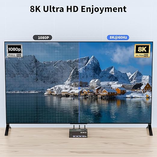 KVM Switch 3 Monitors 2 Computers 8K@60Hz 4K@144Hz, USB 3.0 Triple Monitor KVM Switch with 4 USB 3.0 Ports, 2*Displayport+1*HDMI in,3*HDMI Out,Wired Remote,Power Adapter and USB3.0 Cables Included