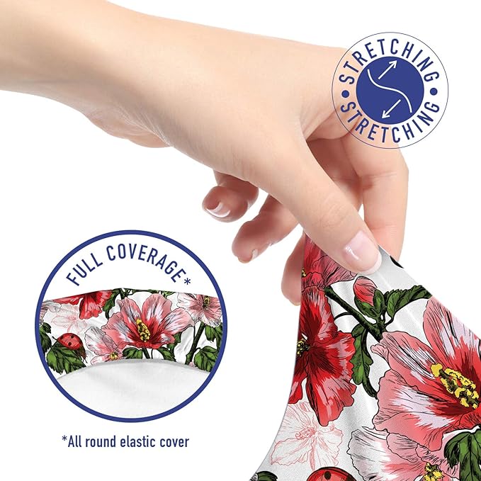 Ambesonne Ladybugs Office Chair Slipcover, Exotic Flowers Hibiscus Hawaiian Foliage Illustration Botany Spring Blossom, Protective Stretch Decorative Fabric Cover, Standard Size, Coral Green