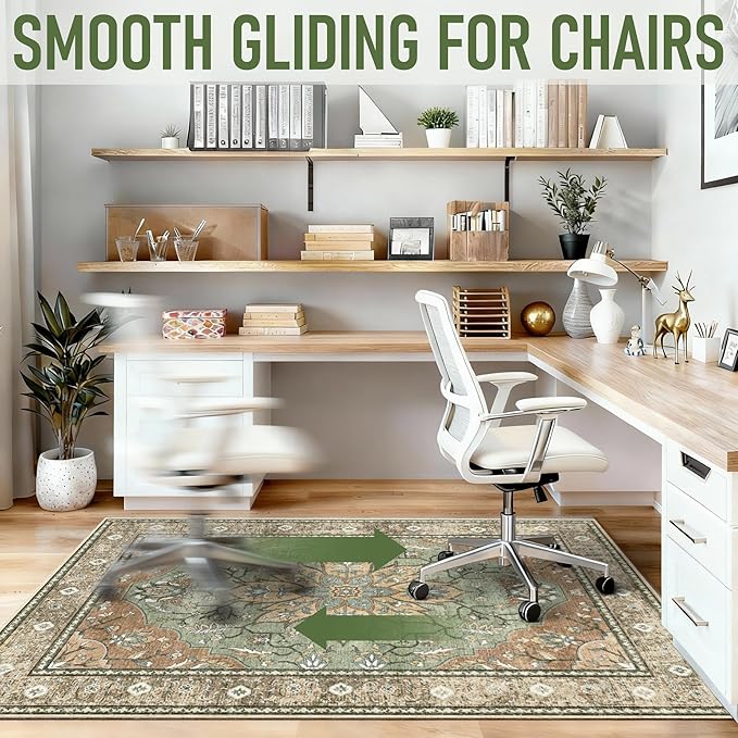 48"x60" Office Chair Mat for Hardwood, Under Desk Chair Mat for Home Office, Anti-Slip Office Rugs for Rolling Chairs, Floor Protector Washable Rugs Olive Green