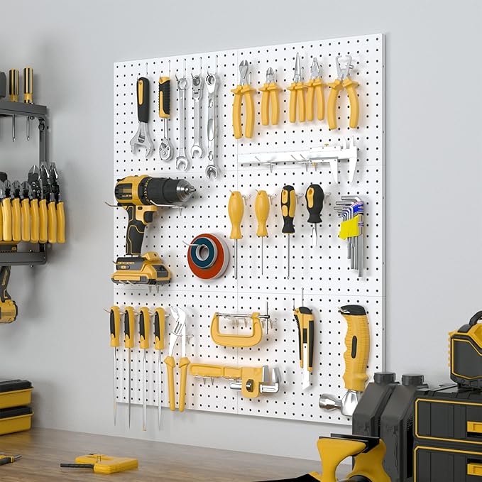 Spampur Peg Board, 6 Pack Metal Pegboard Panels White Pegboards Wall Organizer with 50 Hooks, Heavy Duty Peg Board for Walls Home, Garage Tool Storage, Office Organization, Craft Room, Kitchen