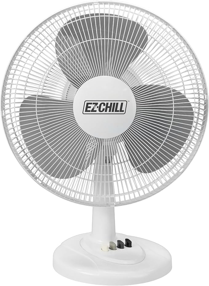EZ-CHILL 16” Oscillating Table Fan with Adjustable Tilt, Convenient Push Button Controls, Quiet, 3 Speed, Desk Fan, Airflow 15.75 ft/sec, Ideal for Home, Bedroom, Dorm & Office, MTFD-16