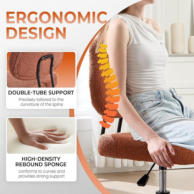 Criss Cross Chair Armless Office Chair for Cross Legged Sitting, 300lb Heavy Duty Ergonomic Desk Chair for ADHD, Adjustable Meditation Yoga Kneeling Chair with Brake Wheels for Home Office (Brown)