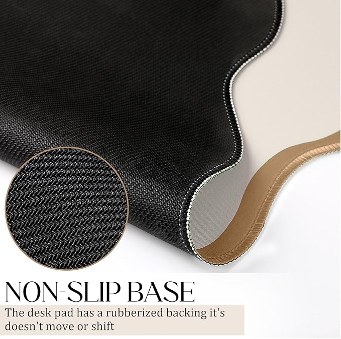 Hahafelt Scalloped Desk Mat Large Scalloped Piping Cute Desk Mat Aesthetic Preppy Table Pad Large Nonslip Pad with Edge Stitching Waterproof Gaming(Beige,23.6 x 13.8 Inches)
