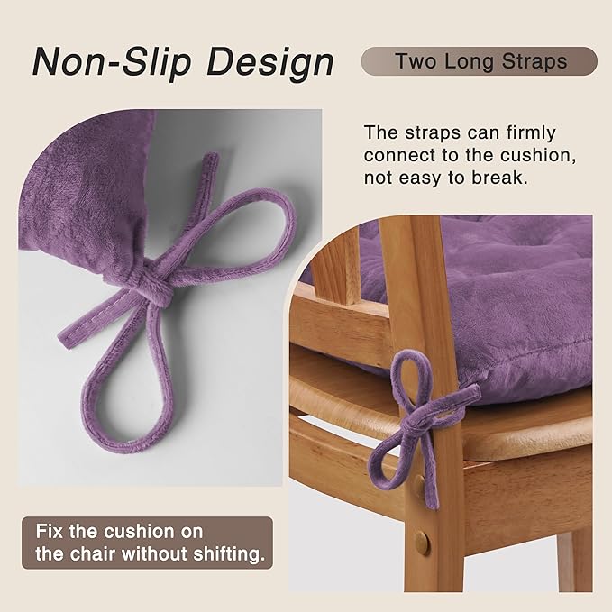 OVOV 1 Pack Chair Cushions for Dining Chairs Soft Seat Cushions for Kitchen Desk Chairs Square Chair Pads with Ties (15.5"x15.5" Purple)