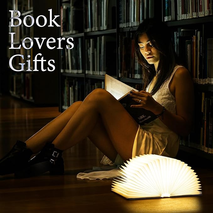 Uniwolk Book Lovers Gifts BookLamp - 5 Color Lights, 1200mAh Battery, Foldable Paper Lamp as Book Decor & Accessories, Hot Foil Cover Design, Unique Gifts for Women or Friends & Christmas