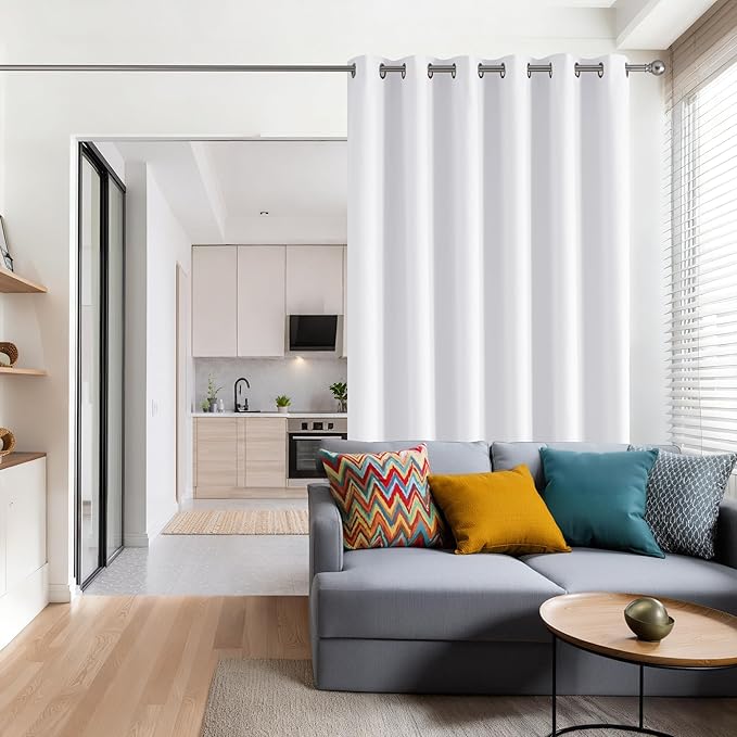 RYB HOME Blackout Thermal Insulated Curtains, Portable Curtain for Sliding Glass Door/Storage/Space Room Divider, Large Window Treatment Room Divider Panel, W80 x L84, Pure White, 1 Panel